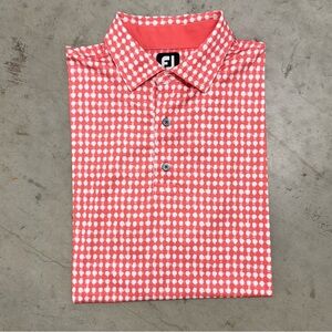 Footjoy Men’s Performance Golf Polo Sz Large Red and White Patterned